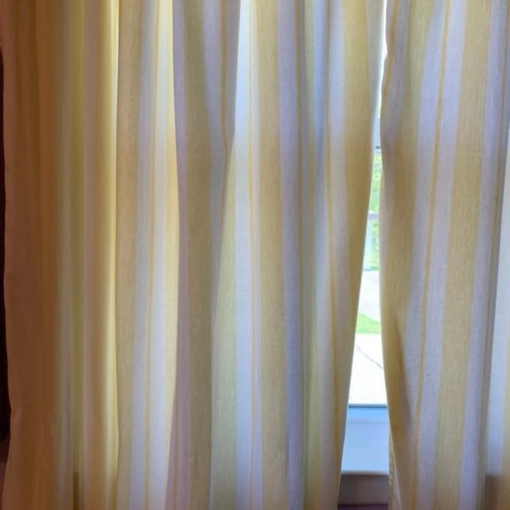 Pottery Barn Light yellow and white striped drapes